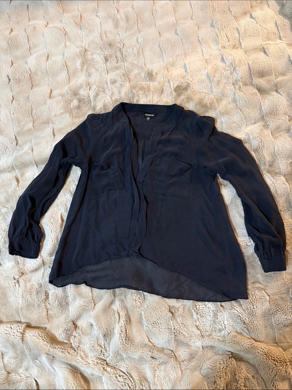 bebe black Semi-Sheer Long Sleeve Blouse